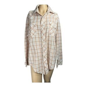 Vintage Miller Western Wear Peach Plaid Pearl Snap Shirt 16.5-34
